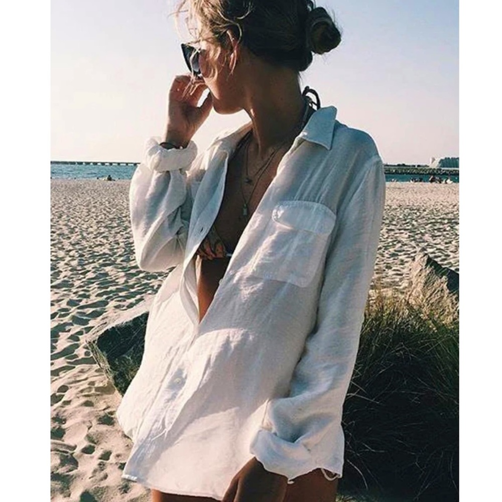 Lightweight White Beach Cover-Up Shirt